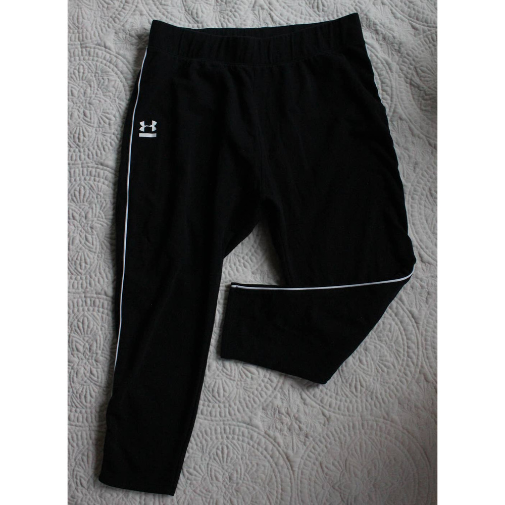 Under Armour Men's Loose Fit Sweatpant Jogger Capri Black White Stripe Large